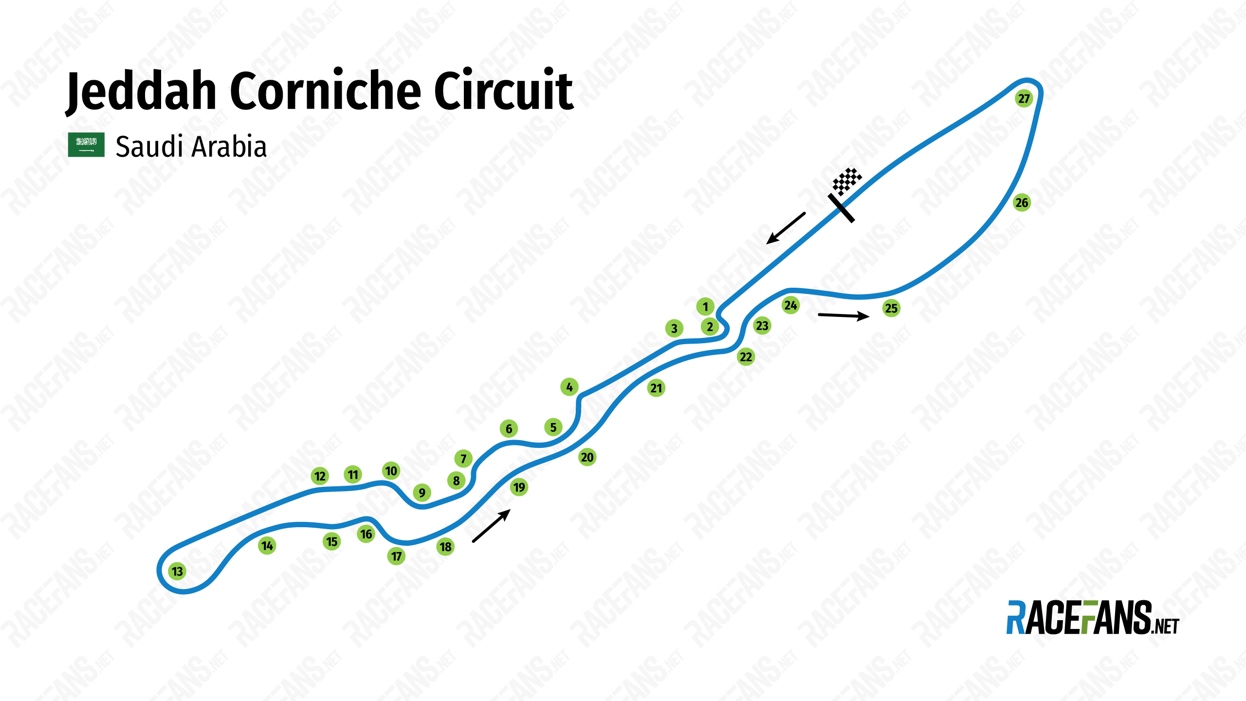 Jeddah Corniche Circuit track map, 2021